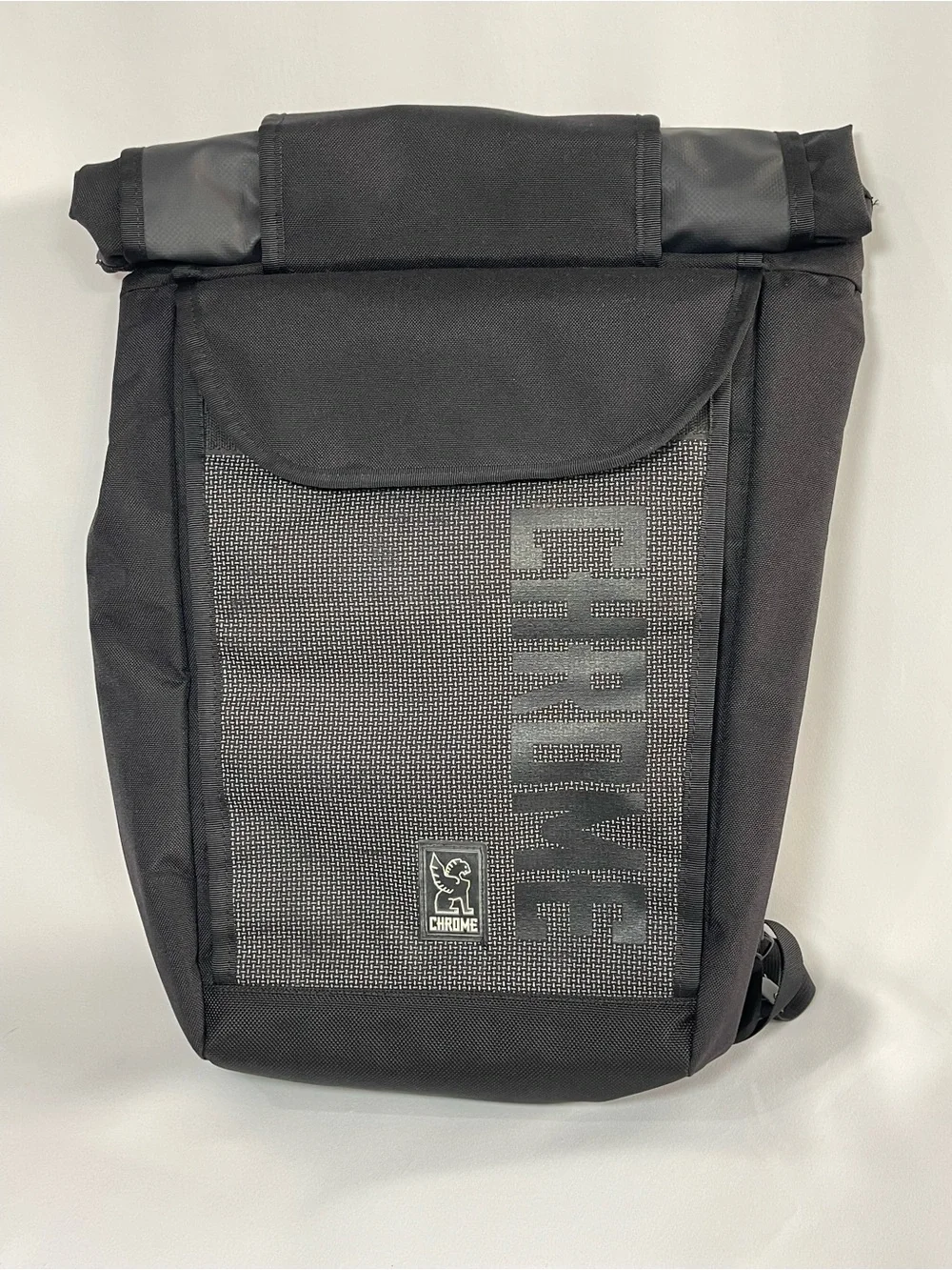 Chrome Industries Bravo black roll-top backpack commuter bag buckle clasp nylon